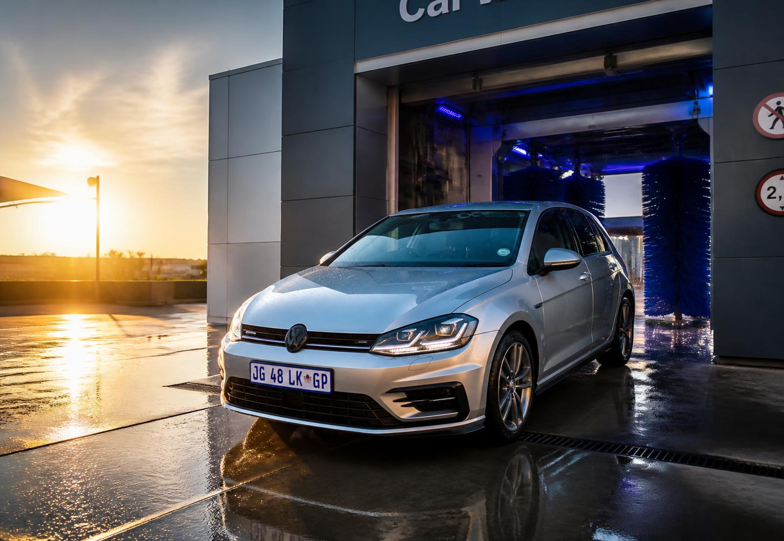 Freshly washed car leaving an automatic carwash in South Africa
